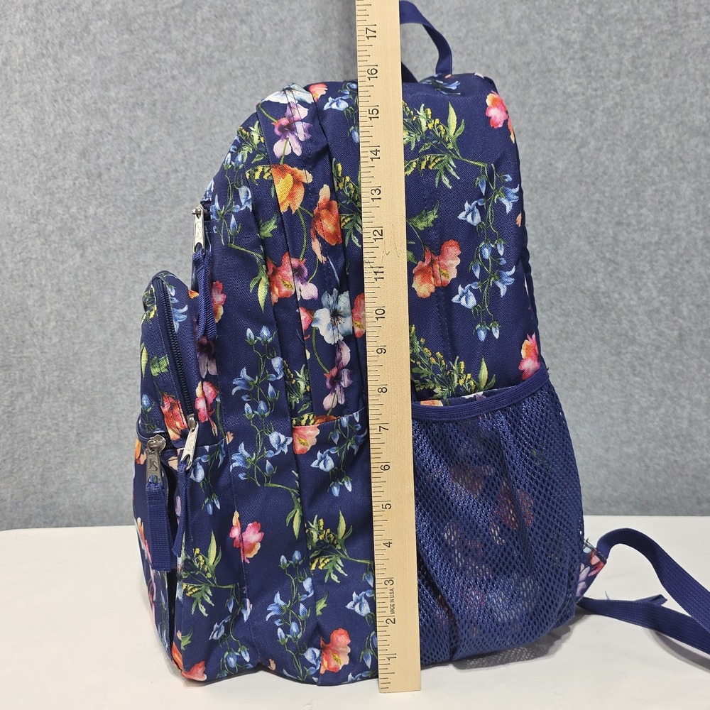 JanSport Big Student Blue Floral Backpack Polyester Zip Pockets - Picture 4 of 15